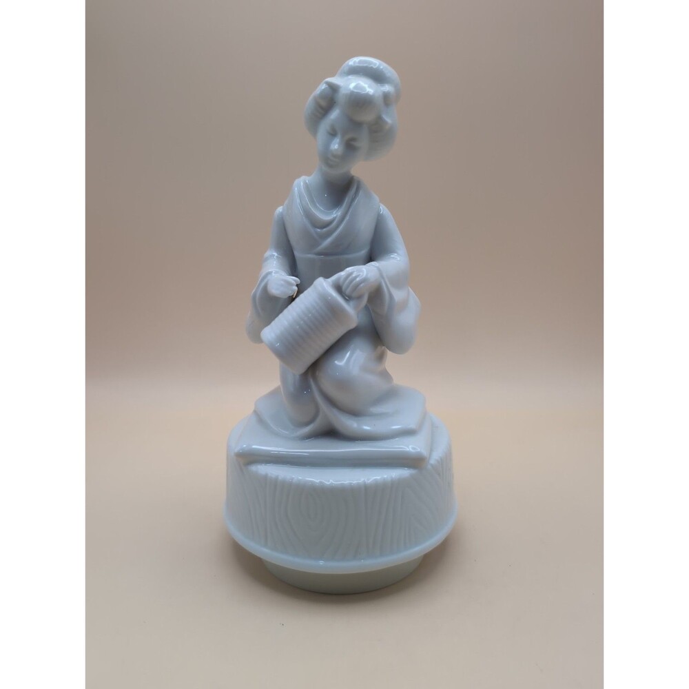 Vintage Japanese Geisha Girl Spinning Music Box White Porcelain